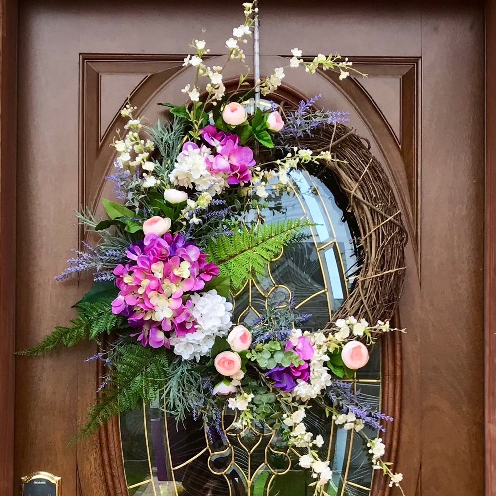 HAND CRAFTED UNIQUE 18” Purple Hydrangea Door Wreath